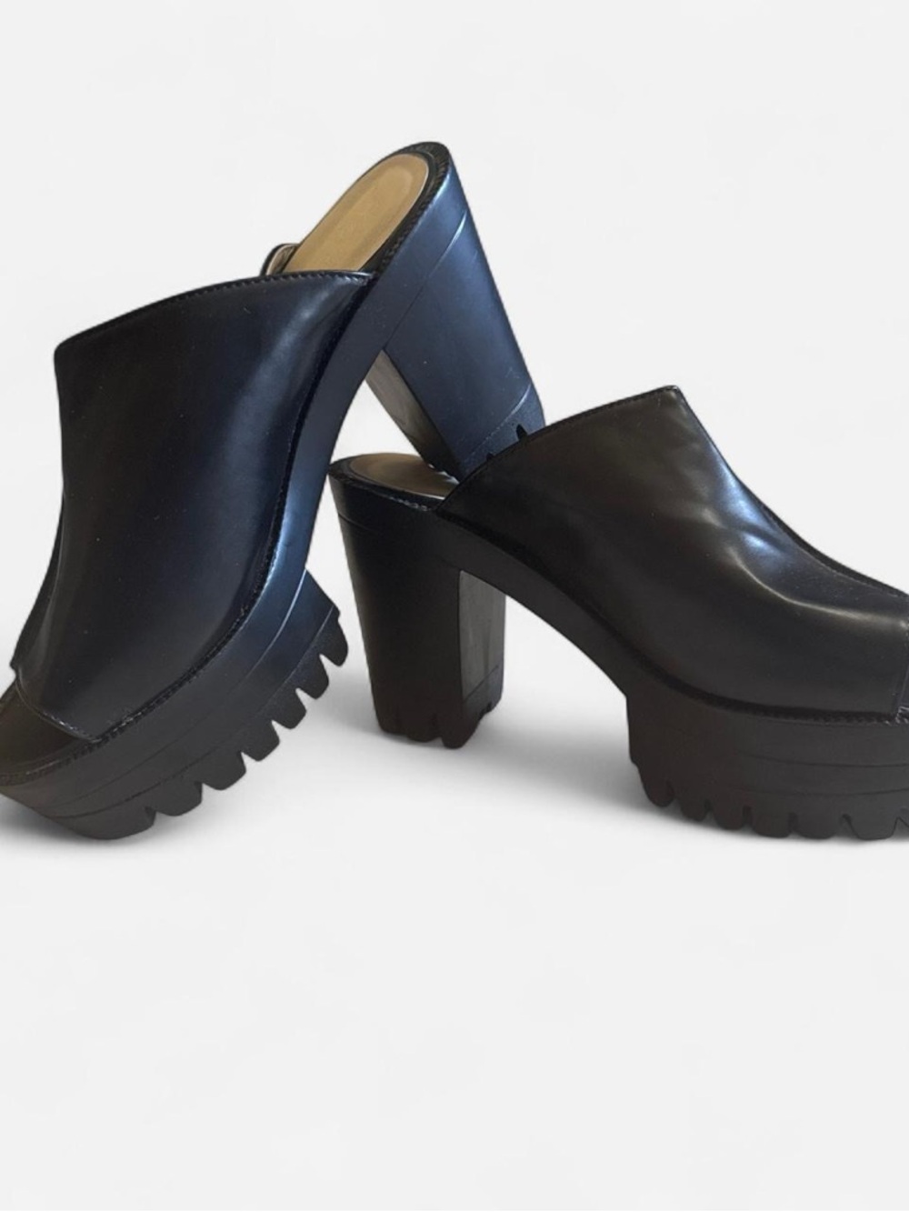 Black Chunky Platform Mules